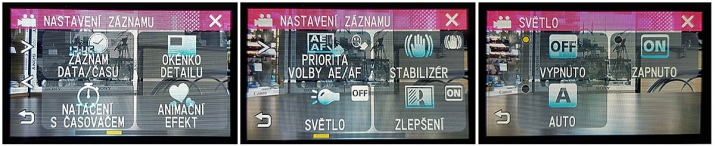 Detaily nastavení v MENU JVC GZ-RX625: mj. světlo