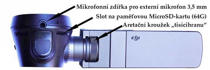 Detailní popis některých funkcí DJI Osmo v obrázku... 